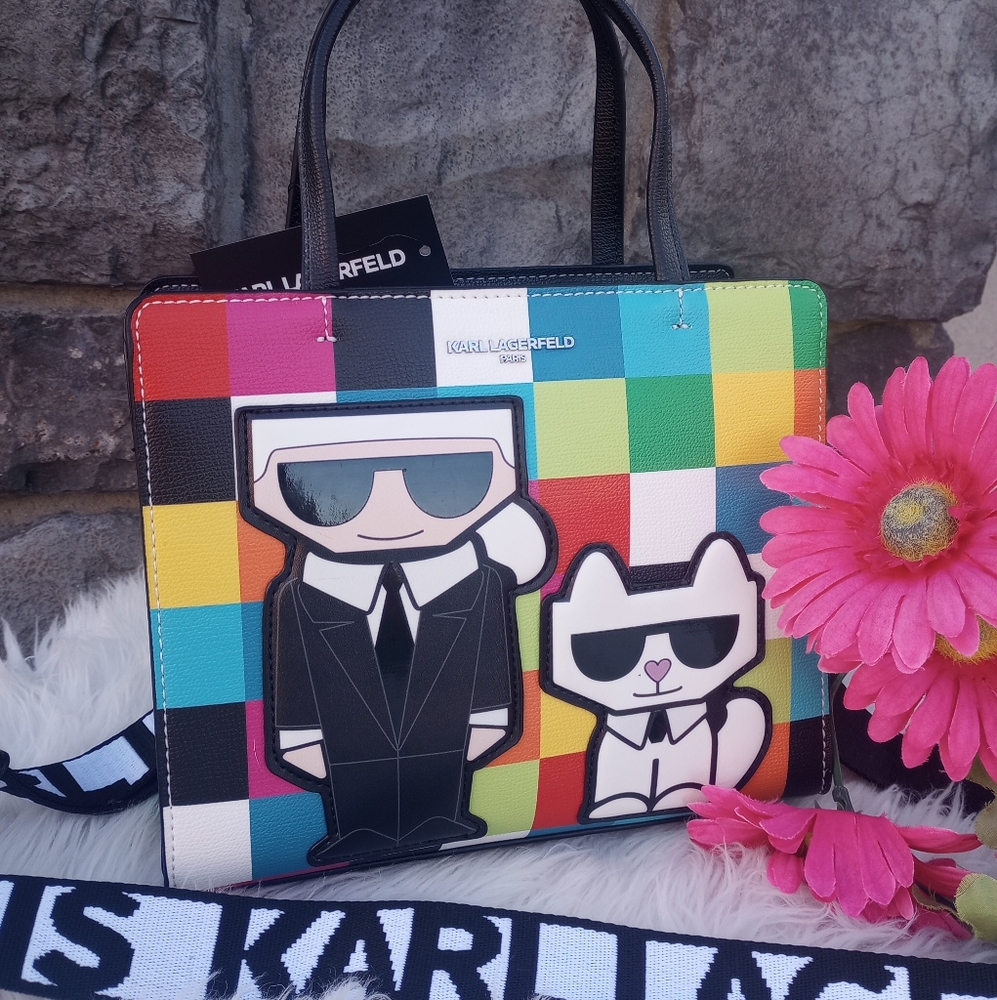 LAST ONE!  Karl Lagerfeld Multicolored Rainbow Checkered Maybelle Satchel